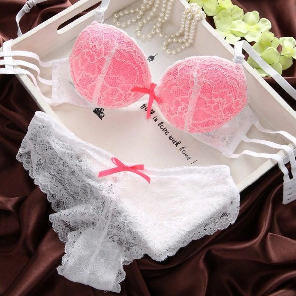 Buy Pink Net and Lace Push Up Bra and Panty Set online in Pakistan