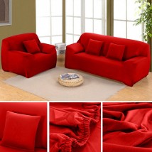 Red Sofa Cover 5 Seater (3+1+1) | Stretchable 5 Seater Sofa Covers Set | Elastic Fitted Solid Color Jersey Cover Jumbo Size | Comfortable Couch Cover | Narmo Gudaz
