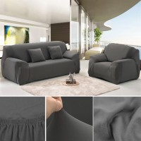 Dark Grey Sofa Cover 6 Seater (3+2+1) | Stretchable 6 Seater Sofa Covers Set | Elastic Fitted Solid Color Jersey Cover Jumbo Size | Comfortable Couch Cover | Narmo Gudaz