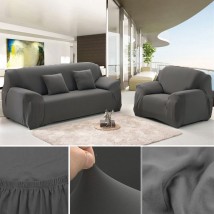 Dark Grey Sofa Cover 5 Seater (3+1+1) | Stretchable 5 Seater Sofa Covers Set | Elastic Fitted Solid Color Jersey Cover Jumbo Size | Comfortable Couch Cover | Narmo Gudaz