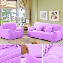 Light Purple Sofa Cover 6 Seater (3+2+1) | Stretchable 6 Seater Sofa Covers Set | Elastic Fitted Solid Color Jersey Cover Jumbo Size | Comfortable Couch Cover | Narmo Gudaz