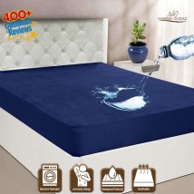 Navy Blue Waterproof Mattress Cover King Sized Mattress Protector Anti Slip Double Bed Fitted Bed Sheet | Narmo Gudaz