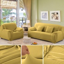 Fawn Sofa Cover 7 Seater (3+2+1+1) | Stretchable 7 Seater Sofa Covers Set | Elastic Fitted Solid Color Jersey Cover Jumbo Size | Comfortable Couch Cover | Narmo Gudaz