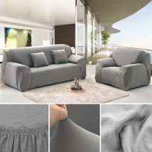 Grey Sofa Cover 6 Seater (3+2+1) | Stretchable 6 Seater Sofa Covers Set | Elastic Fitted Solid Color Jersey Cover Jumbo Size | Comfortable Couch Cover | Narmo Gudaz