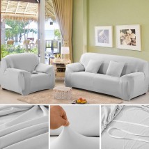 Silver Sofa Cover 5 Seater (3+1+1) | Stretchable 5 Seater Sofa Covers Set | Elastic Fitted Solid Color Jersey Cover Jumbo Size | Comfortable Couch Cover | Narmo Gudaz