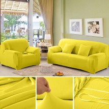 Yellow Sofa Cover 6 Seater (3+2+1) | Stretchable 6 Seater Sofa Covers Set | Elastic Fitted Solid Color Jersey Cover Jumbo Size | Comfortable Couch Cover | Narmo Gudaz