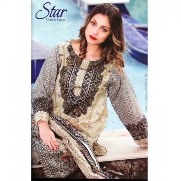 Star Classic 2017 Printed Stitched Lawn Suit with Lawn Dupatta - BG03-B