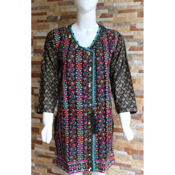 Ladies Readymade Designer Embroidered Lawn Kurti in Black Color