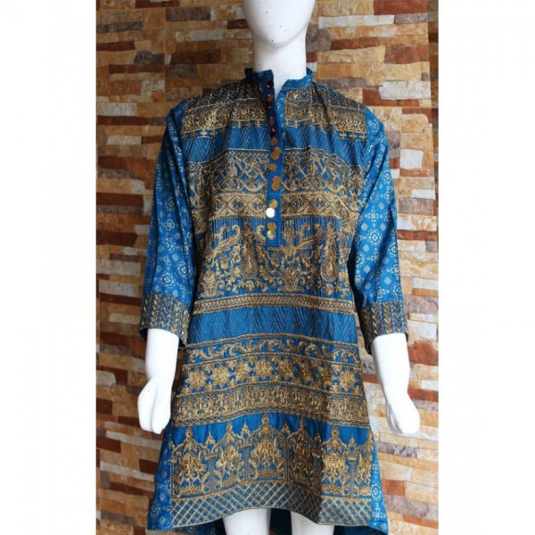Lawn Embroidered Blue Kurti for Ladies