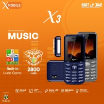 XMobile X3 - Dual Sim - 2800mAH Battery - Dedicated Music Keys - 1.8 Inch Display - Smart Camera - Auto call recording - Wireless FM Radio - Power LED Torch Light - Audio & Video player - PTA Approved - Memory card supported upto 32GB