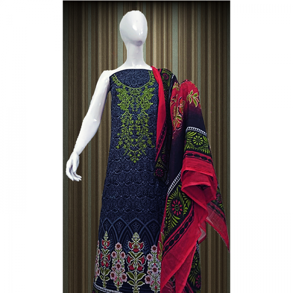 Blue Color Embroidered lawn dress with Chiffon Dupatta 3pcs TA-001