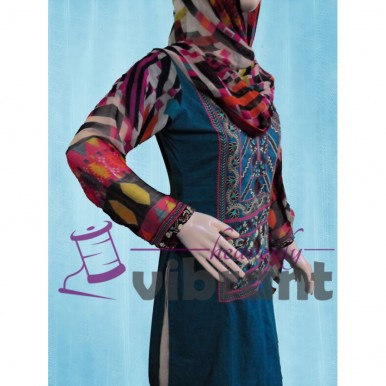 Formal wear - Embroided dark turquise 3 piece suit for her A102