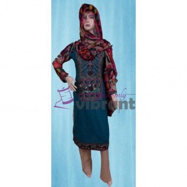 Formal wear - Embroided dark turquise 3 piece suit for her A102