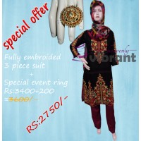 BUNDLE DEAL - EMBROIDED BLACK 3 PIECE SUIT AND SPECIAL EVENT RING