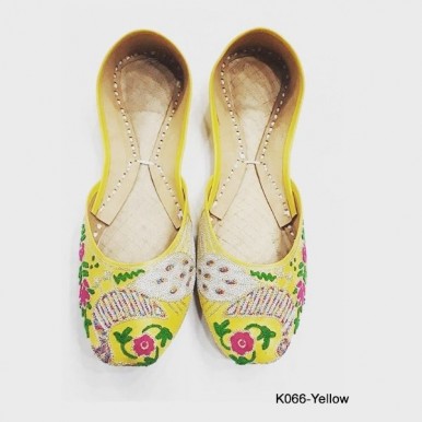Leather Khussa shoes for women K-066 Yellow