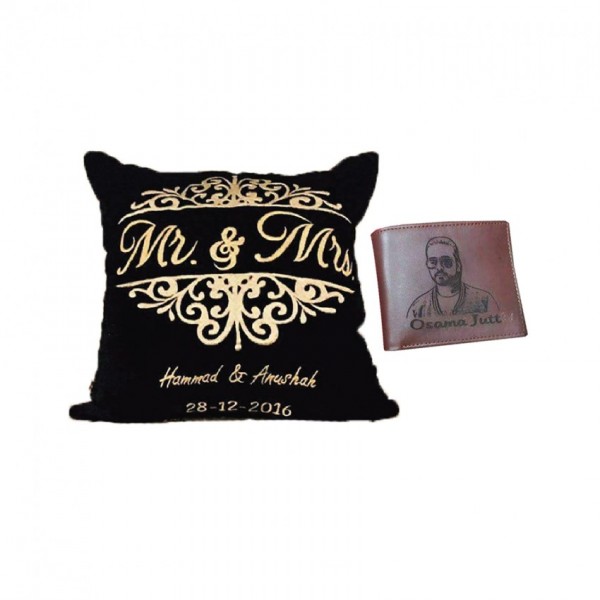 Buy Bundle of Gift Set Mr and Mrs Pillow with Picture Wallet online in