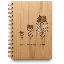 Fancy Spiral Simple Diary With Wood Hard Cover - Large