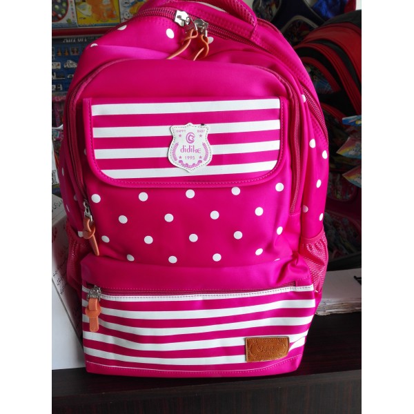 Super Quality Polka Dot Pink Fabric School Bag - Large