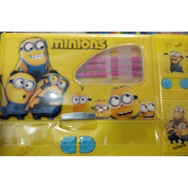 Large Button Minions fancy pencil box for kids