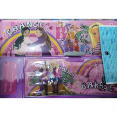 Large Button Barbie fancy pencil box with calculator for kids