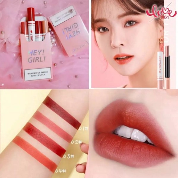 Hey Girl Soft Tube Lipstick Set of 4 Matte Fog Lasting Non-decoloring Mini Sample Waterproof Niche Brand Lipstick for Students