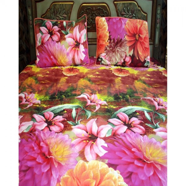 Multicolor Floral Cotton BedSheet with 2 Pillow Covers