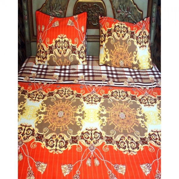 Orange and Gold Cotton BedSheet with 2 Pillow Covers