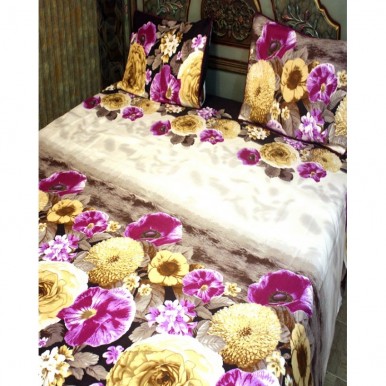 Purple and Yellow Cotton BedSheet with 2 Pillow Covers