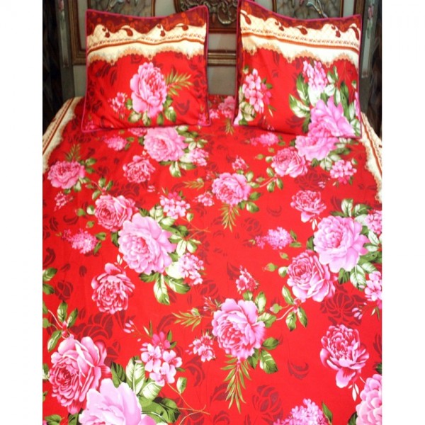 Red Cotton BedSheet with 2 Pillow Covers