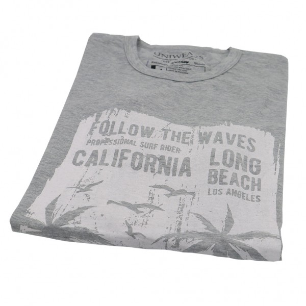 California Beach Printed T Shirt- Heather Grey