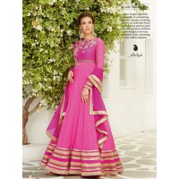 AHILYA ANARKALI FROCK PINK GOLD LONG LENGTH SILK SATIN WEDDING DRESS