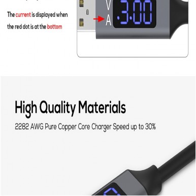 TOPK D-Line2 USB Type C Cable,Voltage and Current Display Type-C Fast Charging Data Sync USB-C Cable for Xiaomi A1 Samsung S9