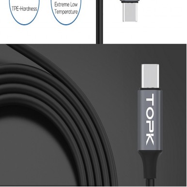 TOPK D-Line2 USB Type C Cable,Voltage and Current Display Type-C Fast Charging Data Sync USB-C Cable for Xiaomi A1 Samsung S9