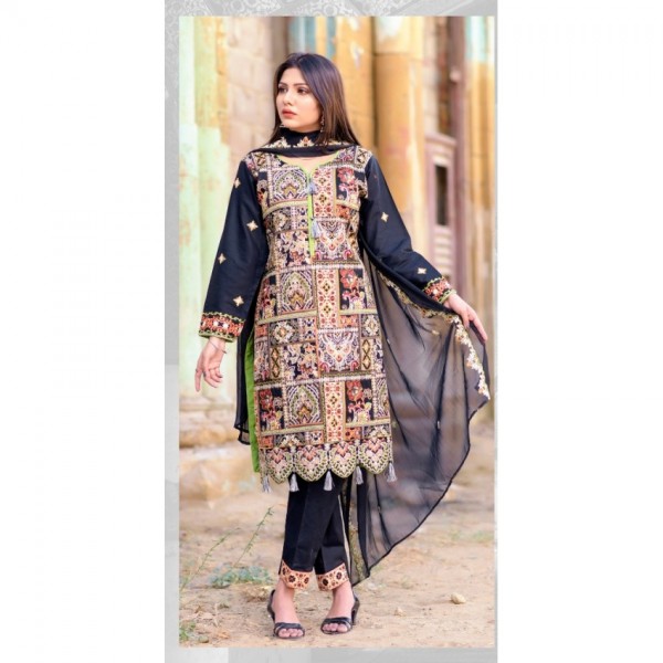 Hoorain Fatima Embroidered Lawn Collection 2020 with Handwork in Black Color by Mysoori - Design 02