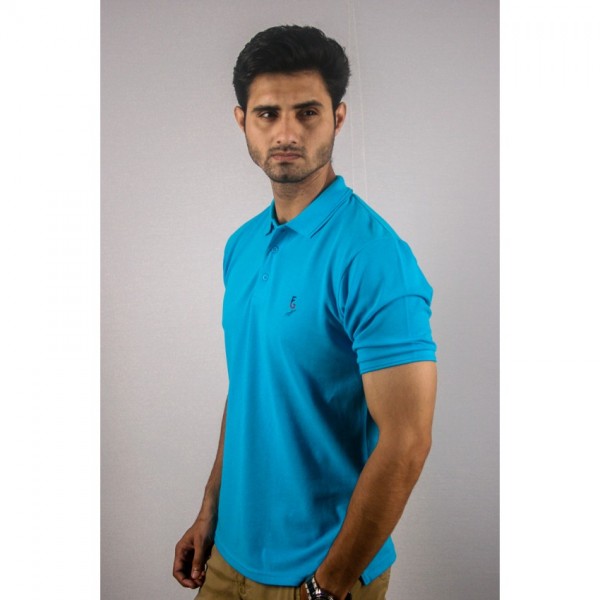 Mens Plain Polo Shirt with Brand Logo in Torquoise Colour - Buyon.pk