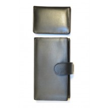 Black Genuine Leather Travel Pouch and Cardholder Set