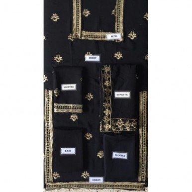 Sajjal Ali Chiffon Black unstitch Embroidery Suit