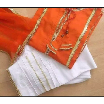 Orange and white color Gotta patti dress for girls