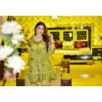 Chartreuse Empire  Vol-1 Luxury Chiffon Embroidered Dress 