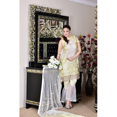  French Vanilla Vol-1 Luxury Chiffon Embroidered Dress 