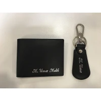 Customized Genuine Black Leather Wallet With Keychain
