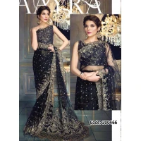 Black Embroidered Stylish Designer Saree