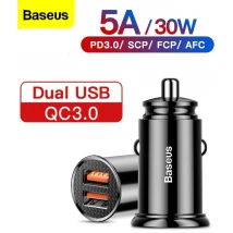 Baseus 5A 30W Dual QC+ QC 4.0 3.0 Fast Charging Cell Mobile Phone Tablet Car Charger Black