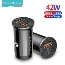 KUULAA 42W Dual Ports PD + QC Fast Charging Cell Mobile Phone Tablet Car Charger Adapter Black