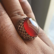 Silver mens Ring With Natural Aqeeq 