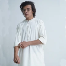 Off White Embroidered Kurta Shalwar Large blended wash & wear