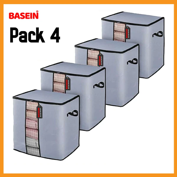 Pack 4 Large Storage Bags, Storage Bag Clothes Storage Box Bins Foldable Closet Organizers Storage Containers with Durable Handles Thick Fabric for Blanket Comforter Clothing Bedding