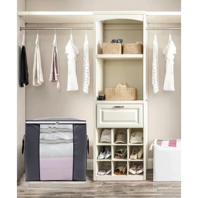 Pack 4 Large Storage Bags, Storage Bag Clothes Storage Box Bins Foldable Closet Organizers Storage Containers with Durable Handles Thick Fabric for Blanket Comforter Clothing Bedding