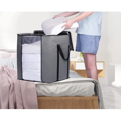 Pack 4 Large Storage Bags, Storage Bag Clothes Storage Box Bins Foldable Closet Organizers Storage Containers with Durable Handles Thick Fabric for Blanket Comforter Clothing Bedding
