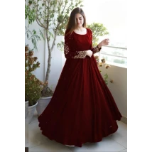 3 Piece Heavy Embroidered With Front And Back Pearls Attached Gown With Maxi Trouser